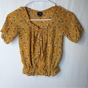 Ransom Mustard Floral Blouse Kids Top Girl’s Shirt Size S 7/8